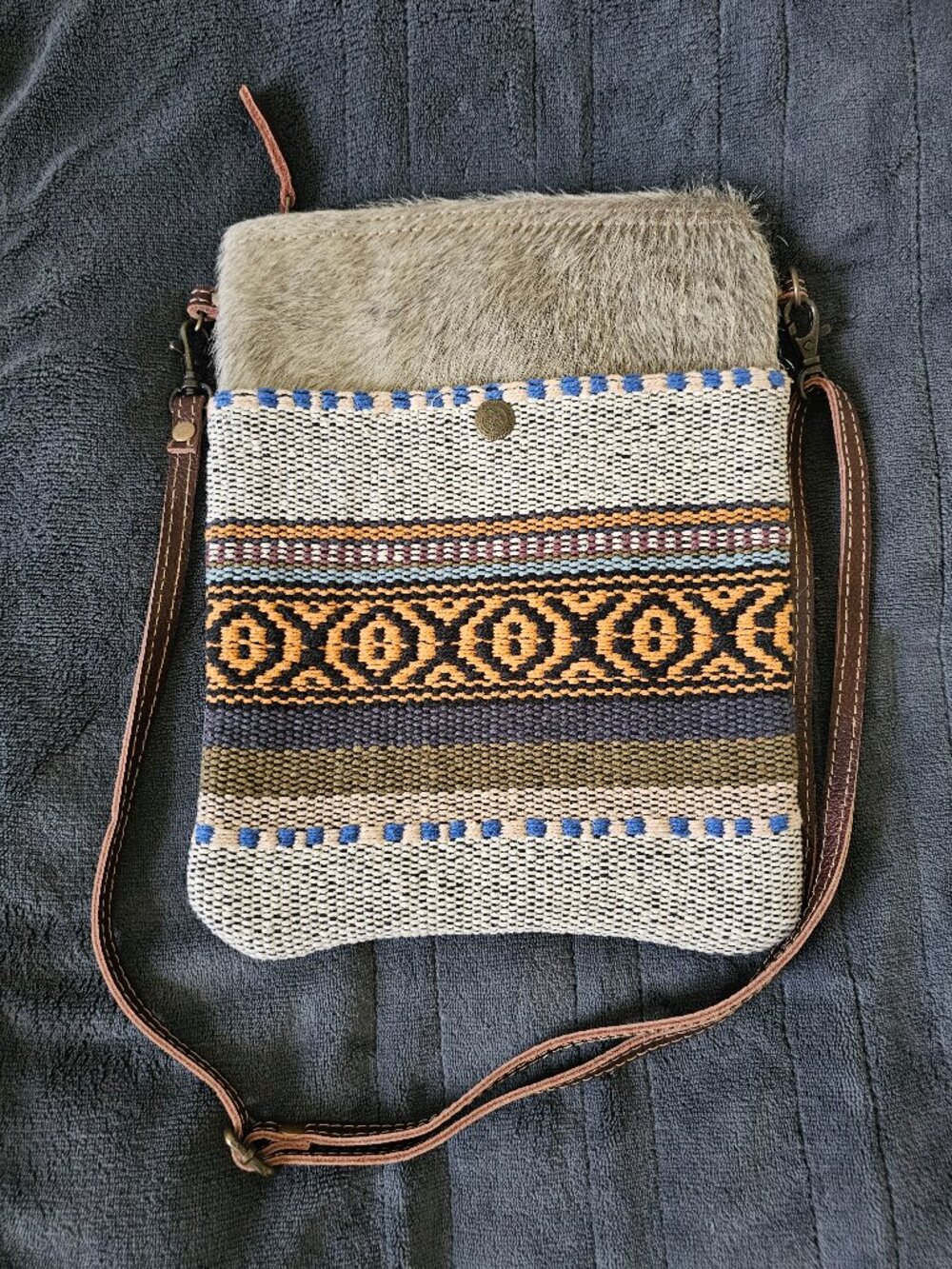 Myra Bag Boho Woven Cowhide Crossbody Bag